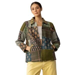 NWT Boutique Boho Meadow Folk Quilted Patchwork Jacket in Dusty Green
